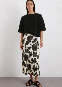 Ausgestellter Print-Satinrock aus Viskose-Stretch