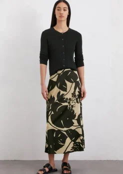 Ausgestellter Print-Satinrock aus Viskose-Stretch