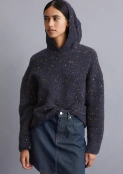 Bouclé-Kapuzenpullover loose aus Schurwolle-Mix