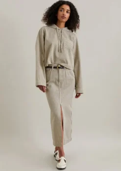 Crop-Kapuzen-Overshirt relaxed aus gestreiftem Organic Cotton