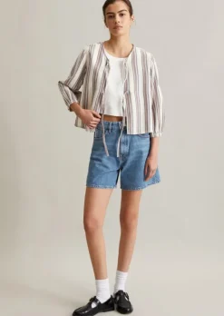 Gestreifte Blusenjacke relaxed aus reinem Organic Cotton