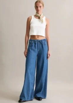 High Waist Jeans wide mit recyeltem Leinen-Garn