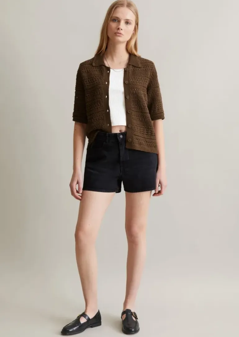 Kurzarm-Cardigan regular in Häkel-Optik