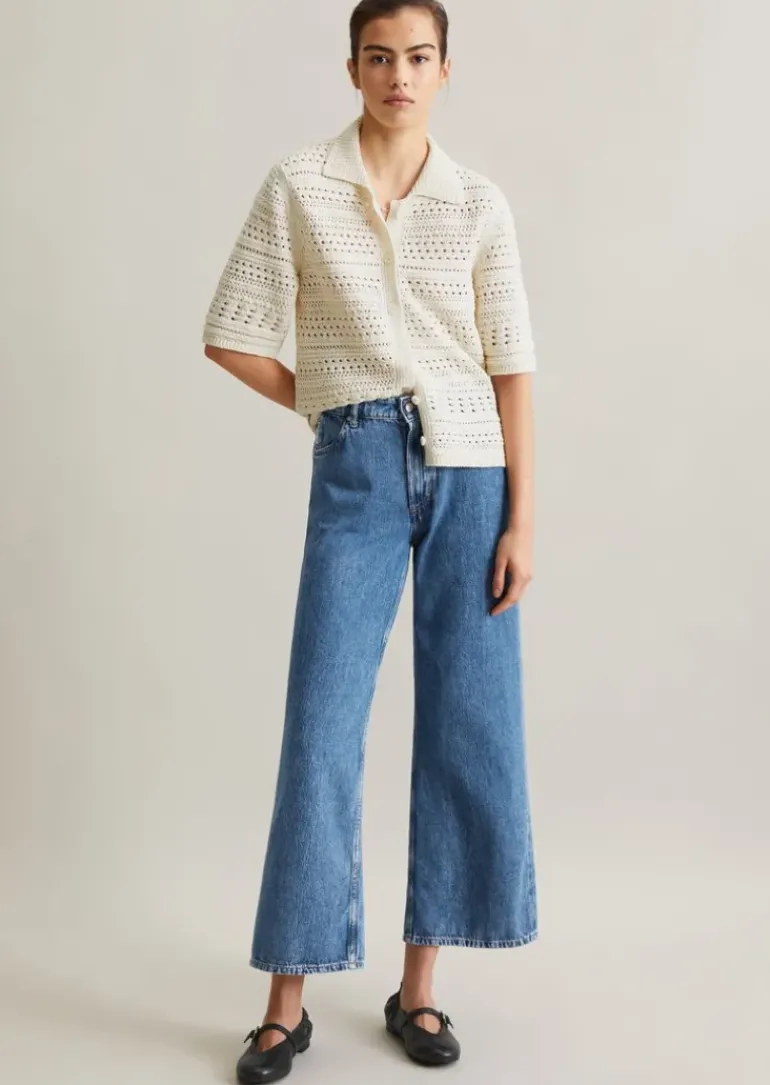 Kurzarm-Cardigan regular in Häkel-Optik