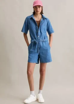 Kurzer Jeans-Overall relaxed mit recyeltem Leinen-Garn