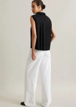 Ärmellose Popeline-Bluse regular mit Falten-Detail im Rücken