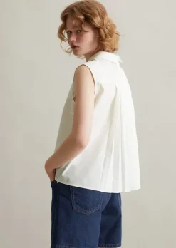Ärmellose Popeline-Bluse regular mit Falten-Detail im Rücken