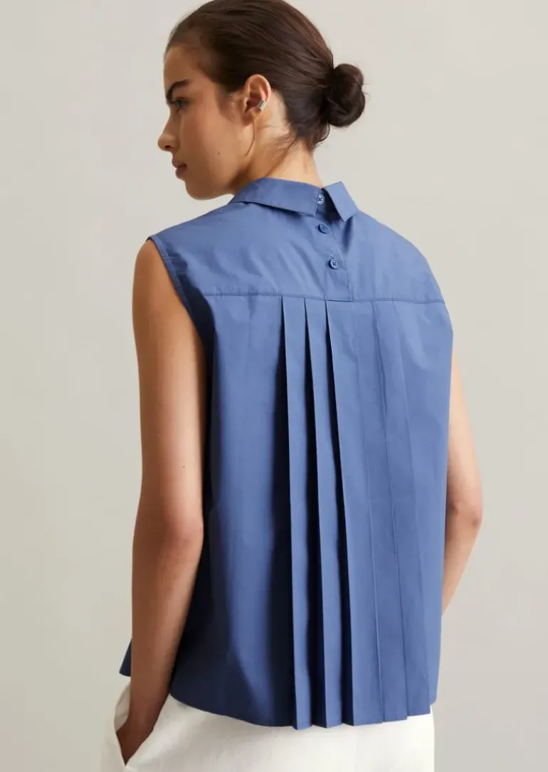 Ärmellose Popeline-Bluse regular mit Falten-Detail im Rücken