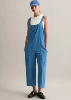 Ärmelloser Jeansoverall relaxed cropped mit recyeltem Leinen-Garn