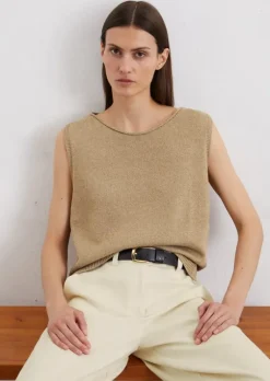 Ärmelloser Strickpullover regular aus Leinen-Mix
