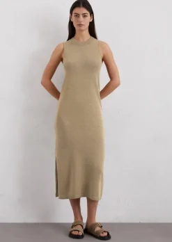 Ärmelloses Strickkleid slim aus Bio-Baumwolle-Leinen-Mix
