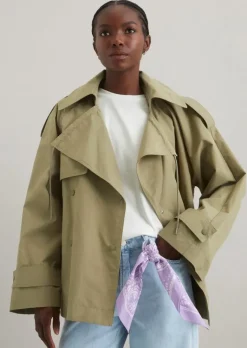 Trenchjacke im Cape-Stil relaxed aus wasserabweisendem Cotton-Nylon