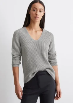 V-Neck-Strickpullover relaxed aus softem Baumwoll-Garn