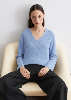 V-Neck-Strickpullover relaxed aus softem Baumwoll-Garn