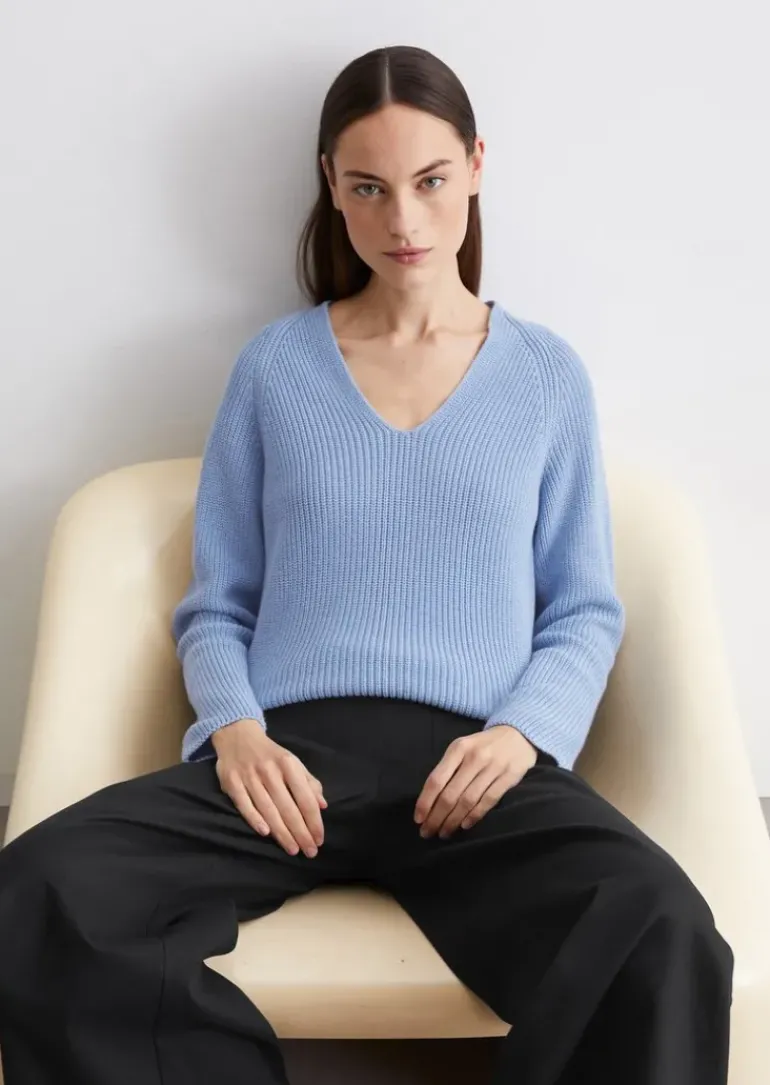 V-Neck-Strickpullover relaxed aus softem Baumwoll-Garn