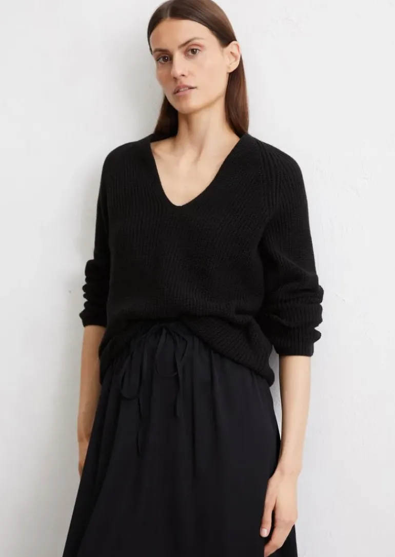 V-Neck-Strickpullover slim aus softem Baumwoll-Garn