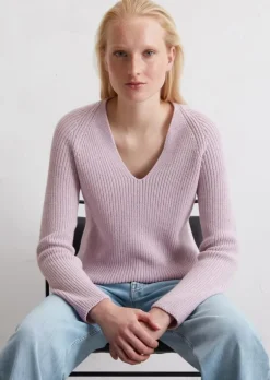 V-Neck-Strickpullover slim aus softem Baumwoll-Garn