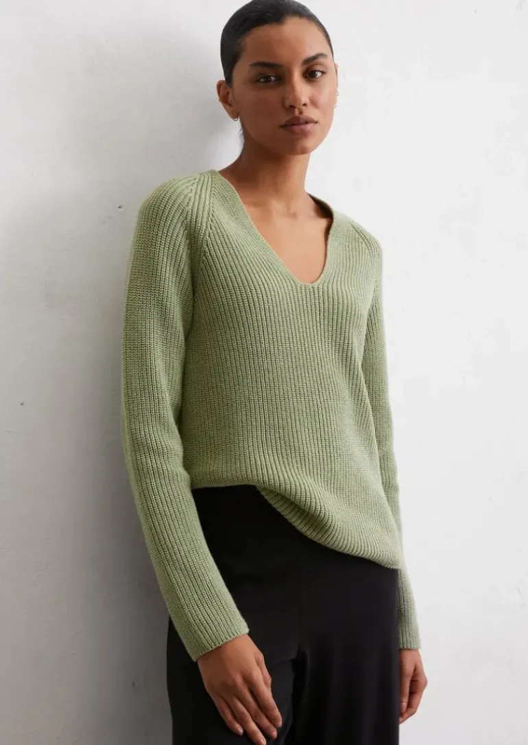 V-Neck-Strickpullover slim aus softem Baumwoll-Garn