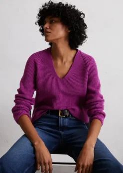 V-Neck-Strickpullover slim aus softem Baumwoll-Garn