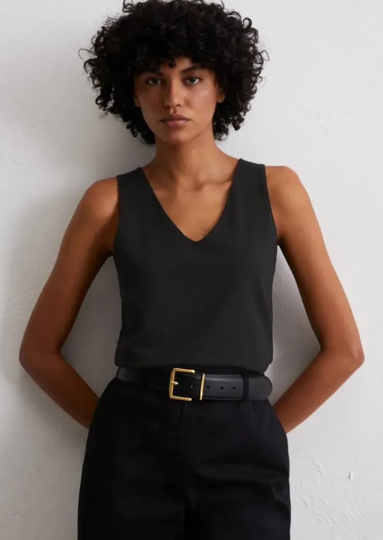 V-Neck-Top slim aus Organic-Cotton-Stretch-Jersey