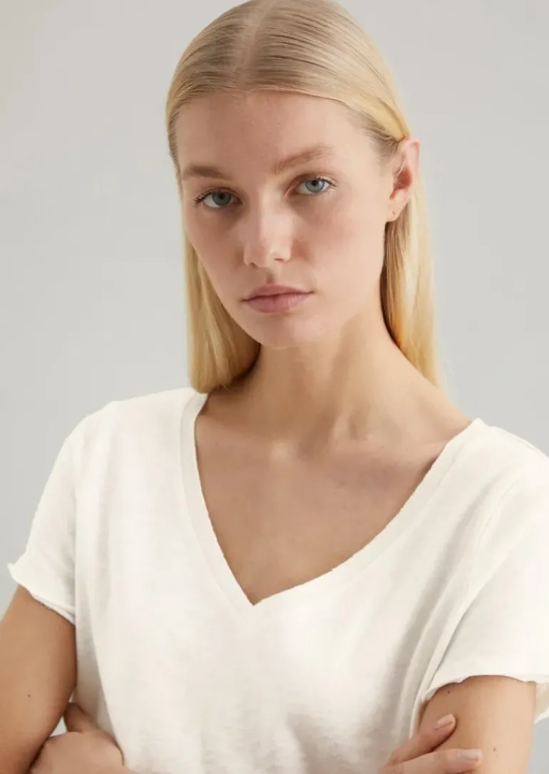 V-Neck-T-Shirt regular aus Organic Cotton Slub Jersey