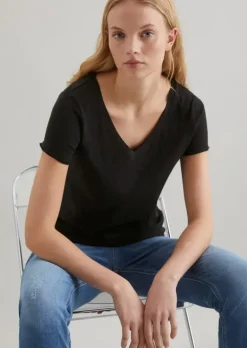 V-Neck-T-Shirt regular aus Organic Cotton Slub Jersey