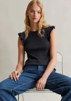 Volant-T-Shirt regular aus modernem Ribbjersey